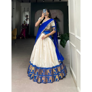 Lehenga Choli Heavy Chex en poly coton de designer avec tissage Zari pour la fête de mariage et la mariée - Product Image 4
