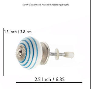 Poignées de tiroir en céramique de haute qualité, poignées de porte de placard, blanc avec rayures turquoise, pour armoire, cuisine, chambre à coucher - Product Image 4