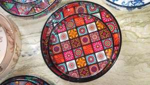 Bandeja de té con estampado de esmalte de madera de Mango redondo de alta calidad, plato redondo de madera para desayuno, postre, frutas, para guata y bandeja de vajilla - Product Image 4