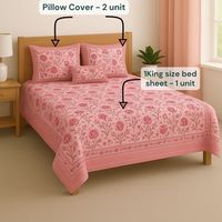 Rose bonbon Floral Queen Size indien doux coton literie 100% coton main bloc impression drap de lit réversible taies d'oreiller-3 pièces