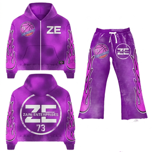 ชุดเซ็ตฮู้ดดี้แทรคสูทสำหรับผู้ชาย ZAINI ZI-084 รุ่นวินเทอร์สตรีทแวร์ น้ำหนัก 350 กรัม ผ้าฝ้าย 100% ระบายอากาศได้ดี สีพื้น ปักลาย DTF ด้านหน้า - Product Image 1