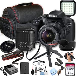 Digital DSLR Camera with 18-55mm Zoom Lens 64GB <b>Memory</b> LED Video Light Case Included - Product Image 1