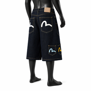 Pantalones cortos de mezclilla holgados con múltiples bolsillos para hombre, estilo streetwear de verano, con gráficos, corte holgado, hasta la rodilla - Product Image 6