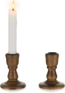 Candlesticks: 2 Pcs Wood <b>Taper</b> <b>Candle</b> Holders Rustic Candlesticks Holders Distressed Brown <b>Candle</b> Holder - Product Image 2