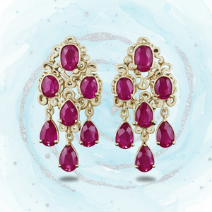Boucles d'oreilles en pierre précieuse rubis |   Rubis de forme ovale 8x10 et de forme poire 7x10 |   Bijoux de créateur en argent sterling 925 plaqué or 18 carats |   Cadeau pour elle - Product Image 4
