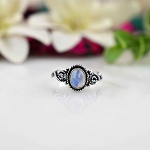 Women's Boho Style Silver 925 Sterling Gemstone <b>Ring</b> Handmade Moonstone Jewelry with Rhodium Plating Wedding Gift for Her - Product Image 4