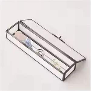 Rectangular Clear Glass & Stainless Steel Scroll Box | Modern Tabletop Certificate Display | Transparent Document Storage <b>Case</b> - Product Image 3