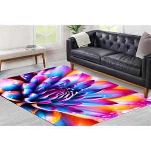 Tapis imprimé style jardin vibrant avec motifs floraux colorés et gouttes d'eau, tapis en chenille - Product Image 4