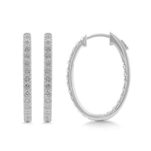 Pendientes de Aro Ovalados de Oro Blanco de 14K con Diamantes, Estilo Religioso, con Perla y Circonita, para Boda o Regalo - Product Image 1