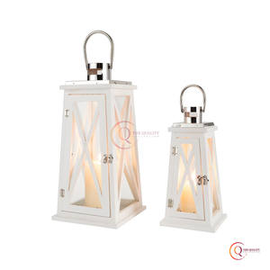 <b>Lantern</b> in Wood and White Polished for <b>Vintage</b> Look at Home and Restaurant With Metallic High Quality Handle - Product Image 4