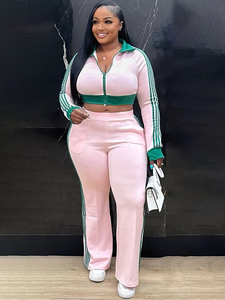 Ensemble de survêtement sport décontracté brodé pour femmes, deux pièces, haut à manches longues avec fermeture éclair et pantalon de jogging uni - Product Image 5