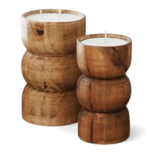 Modern Set <b>of</b> Rustic Wooden Bowl <b>Candles</b> with Natural Grain Texture for Cozy Home Ambience - Product Image 1
