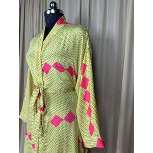 Recycled Silk Sari Women's Robe Vintage for Lounge <b>Kimono</b> Dress Boho Chic <b>Beach</b> Cover Resort Wear Regal Gypsy House Dress 1 - Product Image 6