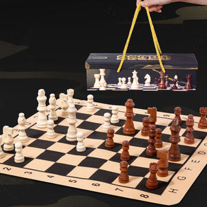 Scacchi in legno <span class=keywords><strong>Vintage</strong></span> Set e dama di gioco portatile scacchiere in pelle pieghevole scacchiere con scatola di immagazzinaggio - Product Image 3