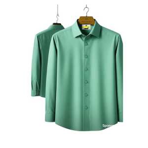 2025 venta al por mayor de moda satén 100% algodón ecológico Color sólido cuello vuelto manga larga hombres Formal Oficina Casual camisas - Product Image 1