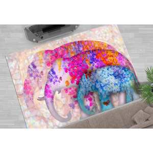 Tapis floral à trois éléphants, tapis antidérapant, tapis imprimé moderne, tapis en velours de luxe - Product Image 1