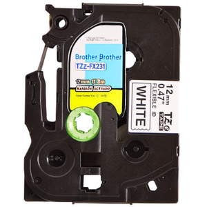 Ruban adhésif blanc et noir de 12 mm x 8 m pour imprimante Brother P-touch TZe-FX231 - Product Image 2