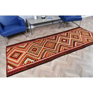 Tapis turc vintage, tapis Kilim 3,4x9,5 pieds, tapis persan rouge orangé - Product Image 2