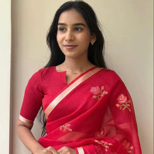 Sari Tradicional Kota Doriya con Bordado y Trabajo de Hilo, Blusa Sin Coser con Borde en las Mangas y un Hermoso Sari - Product Image 1