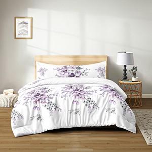 Set copripiumino floreale 3 pezzi 100% poliestere con lenzuolo con angoli lavabile e federe (100TC) - Product Image 1