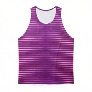 Singlet de sport pour homme, coupe classique à rayures horizontales, respirant, séchage rapide, impression par sublimation personnalisée, directement de l'usine, idéal pour la course à pied et le marathon. - Product Image 1
