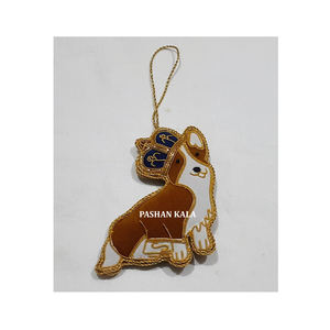 Beautiful Handmade Home and Office Decoration Zari Hand Embroidery <b>Dog</b> Shape Brown Color <b>Christmas</b> Hanging Ornaments - Product Image 1