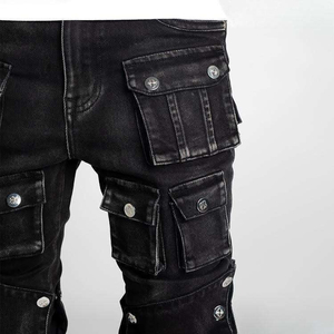 กางเกงยีนส์เดนิมทรงตรงสไตล์วินเทจแบบขายส่งสั่งทำพิเศษ ล้างสีแบบแอซิดวอช มีหลายกระเป๋า แต่งขาดแบบดิสเทรส พิมพ์ลายเรียบๆ ทรงปกติ - Product Image 4