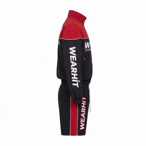 Racing Jackets <b>Shorts</b> Set Cropped <b>Zip</b> Up Color Block Nylon Jacket and <b>Shorts</b> Black Racing Red Custom Logo OEM - Product Image 4