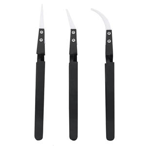 Ensemble de pinces de précision en acier inoxydable à pointe en céramique, antistatiques, résistantes à la chaleur, pointe fine, droites et courbées, pour travaux manuels - Product Image 2