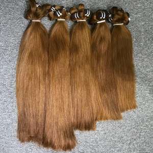 Natural Straight Raw <b>Lighter</b> Brown Wholesale Factory Priced Machine Double Drawn Virgin Hair Extensions Bundles - Product Image 1