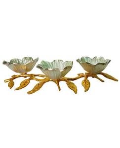 En forme de fleur en céramique trois bols de service élégant conception de feuille support en métal pièce maîtresse de Table écologique léger décor à la maison - Product Image 5