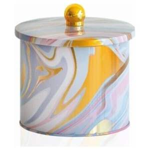 Recipiente de Metal Redondo con Mango de Perilla de 1.7L, 140x125mm, Textura de Mármol Rosa y Dorado, Latas de Metal de 140x125mm - Product Image 1