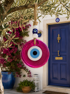 SNB0702 Vente en gros, Amulette Œil Turc en Verre Pailleté Fuchsia de 7 cm, Décoration Murale Nazar Boncugu Magenta Faite à la Main, Charme de Protection pour la Maison - Product Image 2