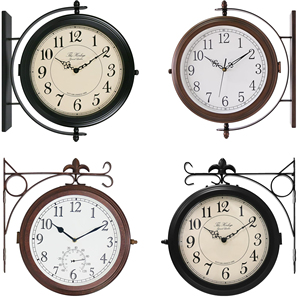 <span class=keywords><strong>Horloge</strong></span> <span class=keywords><strong>murale</strong></span> en métal à quartz double face de style station avec thermomètre, grand cadran, pour utilisation intérieure et extérieure - Product Image 6