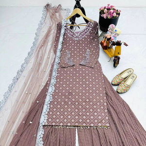 หรูหราออกใหม่ล่าสุดดีไซเนอร์ seasonable faux georgette seasonable และกระจกทำงาน TOP Palazzo กับ dupatta - Product Image 1