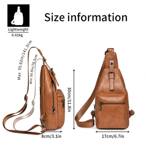 Bolso de Pecho Minimalista de Cuero Genuino con Cierre de Cremallera, Correa Ajustable y Diseño Antirrobo para Uso Diario - Product Image 4