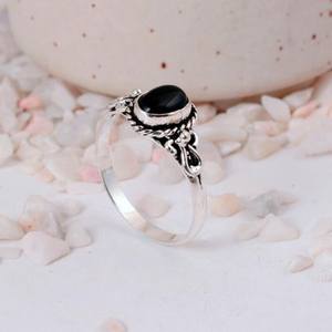 Black Onyx Natural Oval Cut Clear Oxidized Sterling <b>Silver</b> <b>Rope</b> Border Filigree Ring Vintage Style Luxury Jewelry Gift - Product Image 3