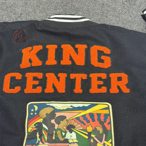 เสื้อแจ็กเก็ตเลตเตอร์แมนเสื้อแขนยาวคอตั้งสไตล์สตรีทคอตั้งผ้าวูลฤดูหนาวผ้าแคนวาสปักด้านหน้าเย็บปะติดปะต่อกันแขนหนัง - Product Image 4