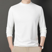Conception de logo personnalisé OEM hommes double face velours T-Shirt demi-col haut à manches longues solide polyvalent bas chemise tricotée - Product Image 3