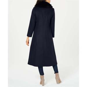 Cappotto Lungo da Donna Blu Navy Taglia 4 con Collo in Pelliccia di Volpe e Decorazioni a Bottoni, in Lana e Pelliccia Sintetica Tinta, con Chiusura a Cerniera - Product Image 2