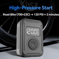 Bicycle Cordless Brushless DC 130PSI 7L/min Digital Tire Inflator Portable Electric Air Compressor Auto-Stop Cool-Touch Road