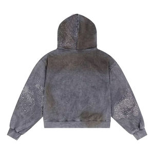 OEM ODM Sweat-shirts unisexes d'automne à perles confortables coupe-vent surdimensionnés Vêtements d'extérieur Embossés avec des strass solides Fermeture éclair - Product Image 2