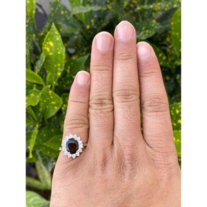 925 Silver Natural Smoky Quartz Ring Engagement Gemstone Jewelry with Oval Cut Ruby Rhodium Plated - Product Image 4