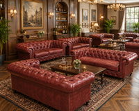 Canapé Chesterfield de luxe en cuir véritable, trois places, convertible, meubles de salon de villa, design classique capitonné