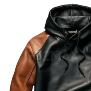 Latest Design Low Price <b>Men</b> Leather Hoodies 2025 New Style Adults Size Leather Hoodies Outdoor Wear Hoodies - Product Image 5