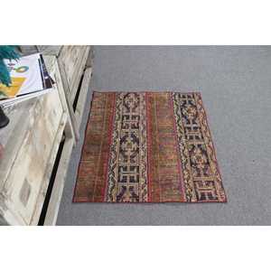 Tapis turc, petit tapis de 2,7 x 3,2 pieds, tapis vintage en laine rouge camouflage - Product Image 3