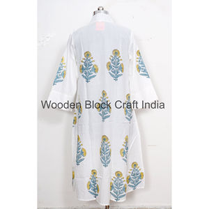 Robe indienne en voile de coton imprimée à la main col en V profond manches trois-quarts longue tenue de soirée Kurti pour femmes filles tenue décontractée - Product Image 6