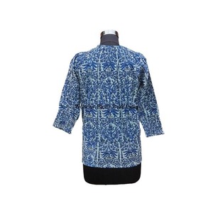 เสื้อพิมพ์ลายสไตล์อินเดียเสื้อเบลาส์โบฮีเมียนคอตตอนแท้สำหรับใส่ในสำนักงานดีไซน์ดอกไม้ทันสมัยแขนพองเอวยางยืดใส่ในฤดูร้อน - Product Image 5