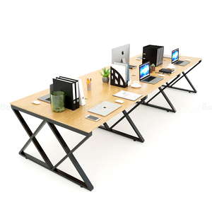 โต๊ะกลุ่มสไตล์อินดัสเทรียล 6 ที่นั่ง ขนาด 360x120 ซม. หน้าโต๊ะไม้ไผ่ ขาเหล็กประกอบสำเร็จ - Product Image 1