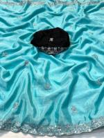Sari Chinnon brodé multicolore avec pièce de blouse brodée contrastante – Qualité supérieure, vêtements ethniques de créateur